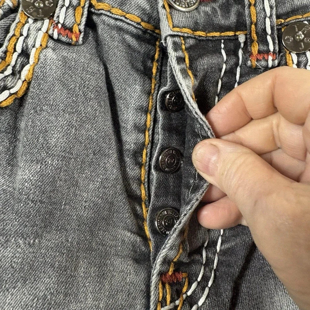 True religion Jackson gray Straight Jeans Orange Red White Stitching Made USA 30